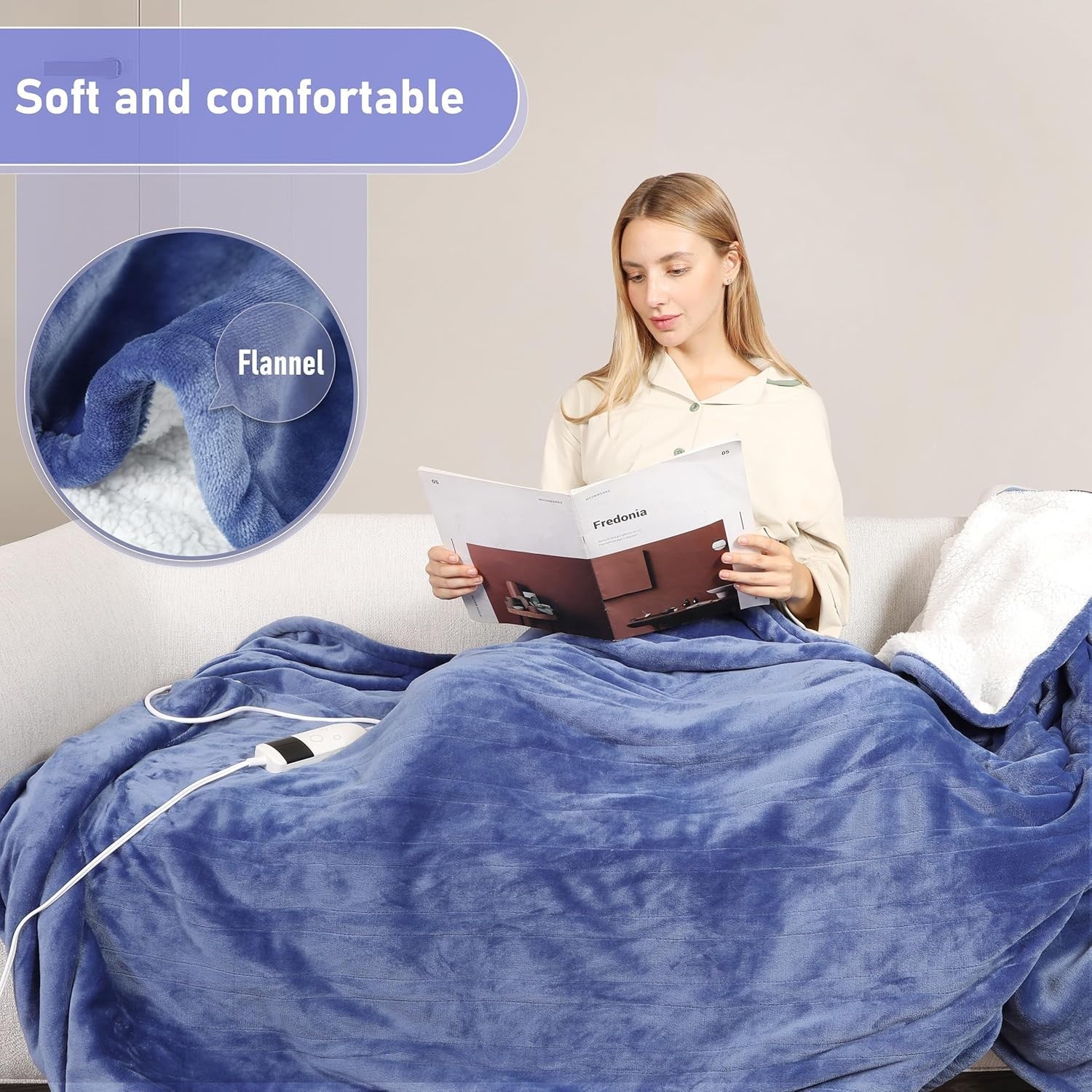 Electric Heated Throw Blanket Sky Blue 130x160cm Sherpa Fleece Auto Off