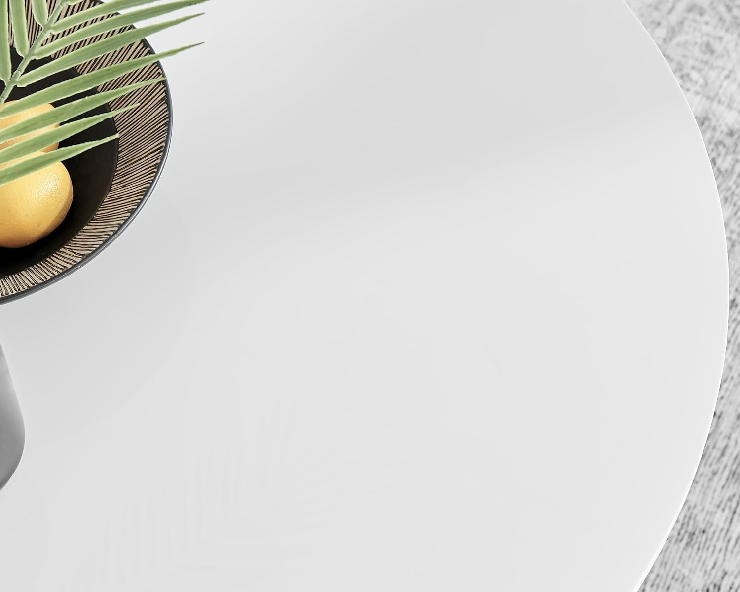 Round 100cm Marble Dining Table Gloss White Top + Black Metal Legs