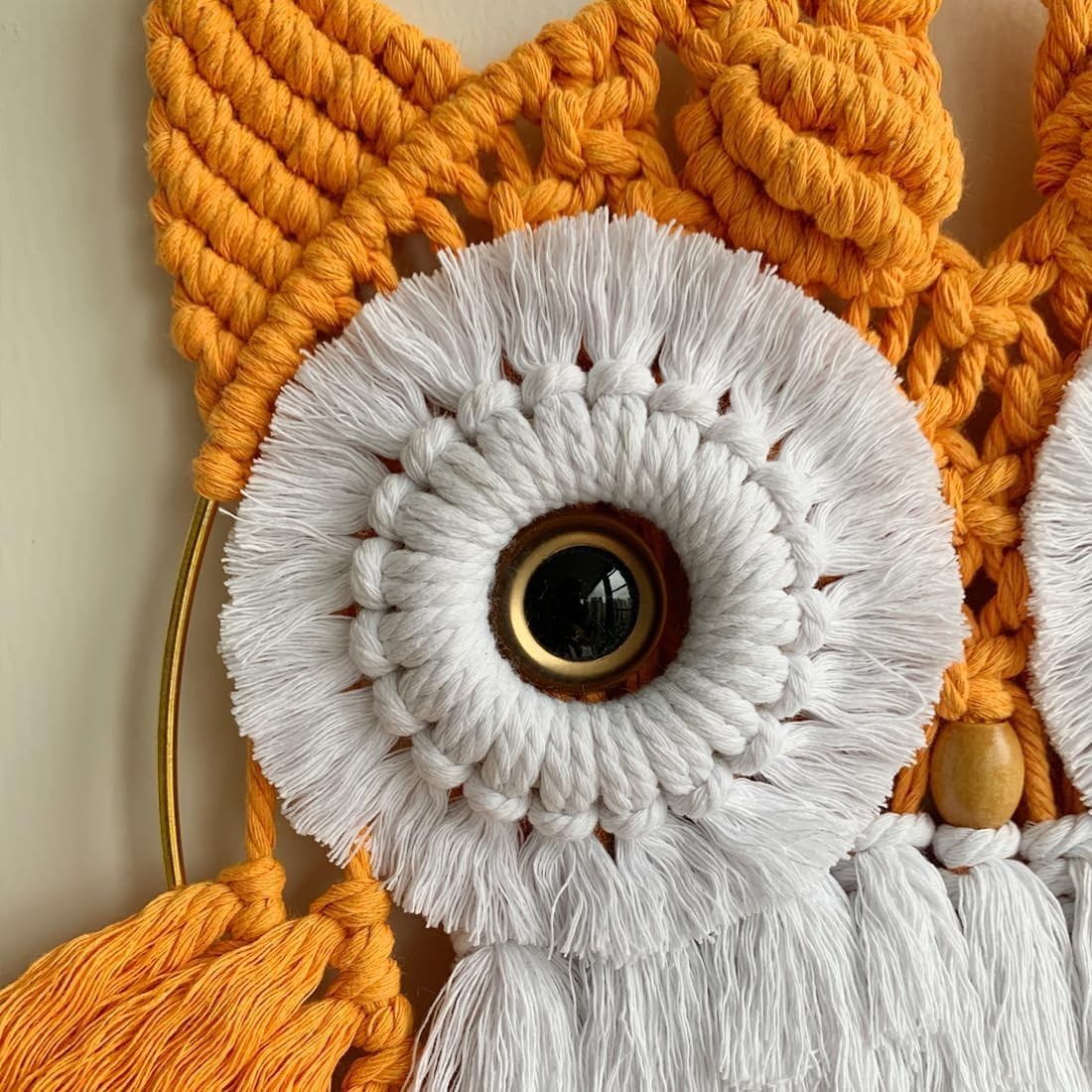Orange Macrame Owl Wall Hanging Boho Fiber Art Home Decor