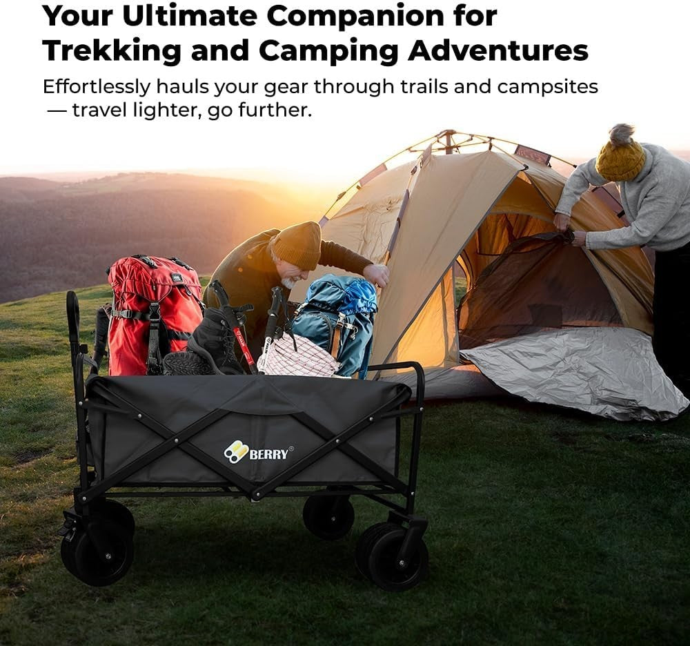 Black 150L Heavy Duty Folding Festival Trolley 330lbs Camping Beach Wagon Cart