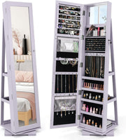 Purple 360° Swivel Jewelry Cabinet Mirror Lockable 3-in-1 Storage Stand