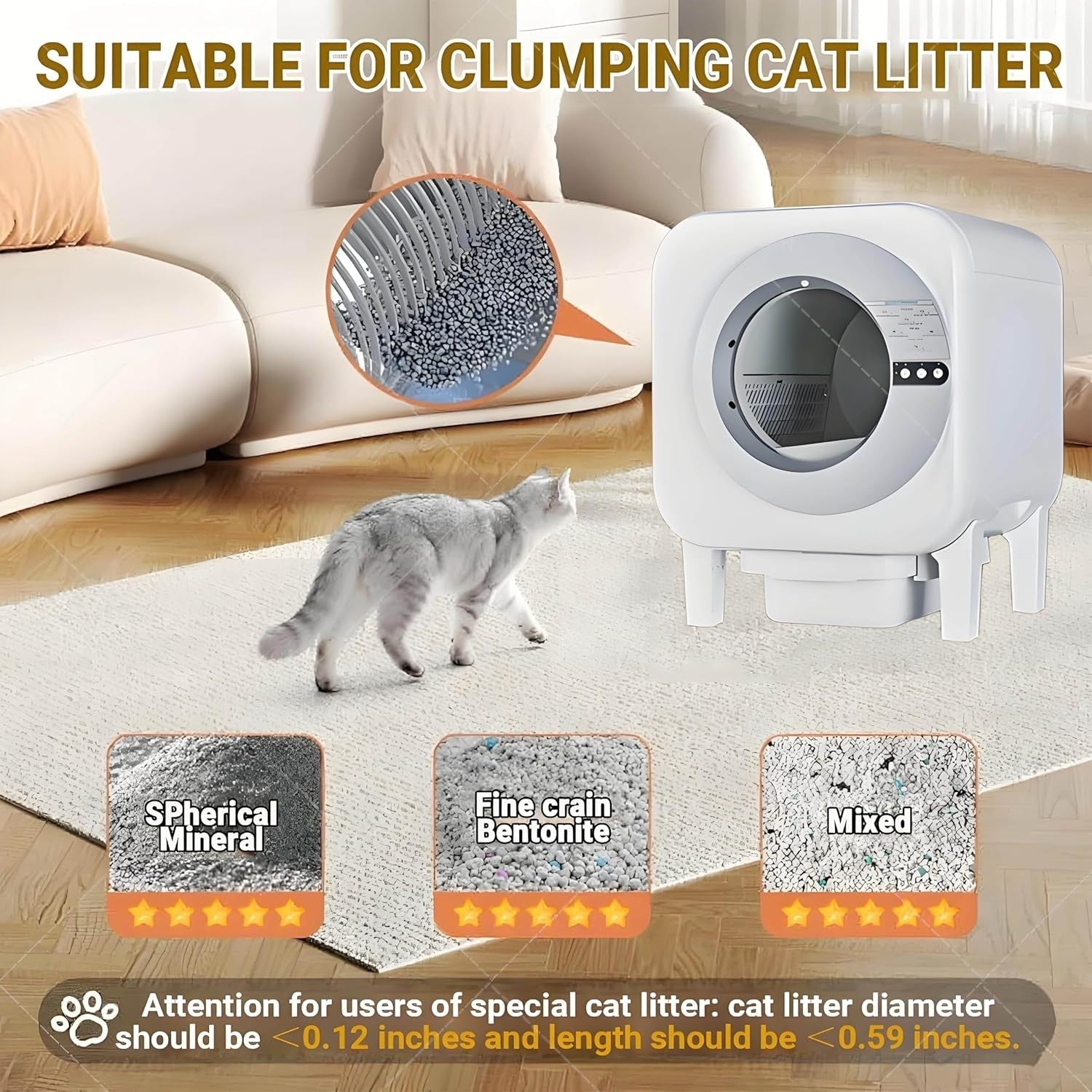Smart Self Cleaning Cat Litter Box Camera APP Control 75L Multi Cat