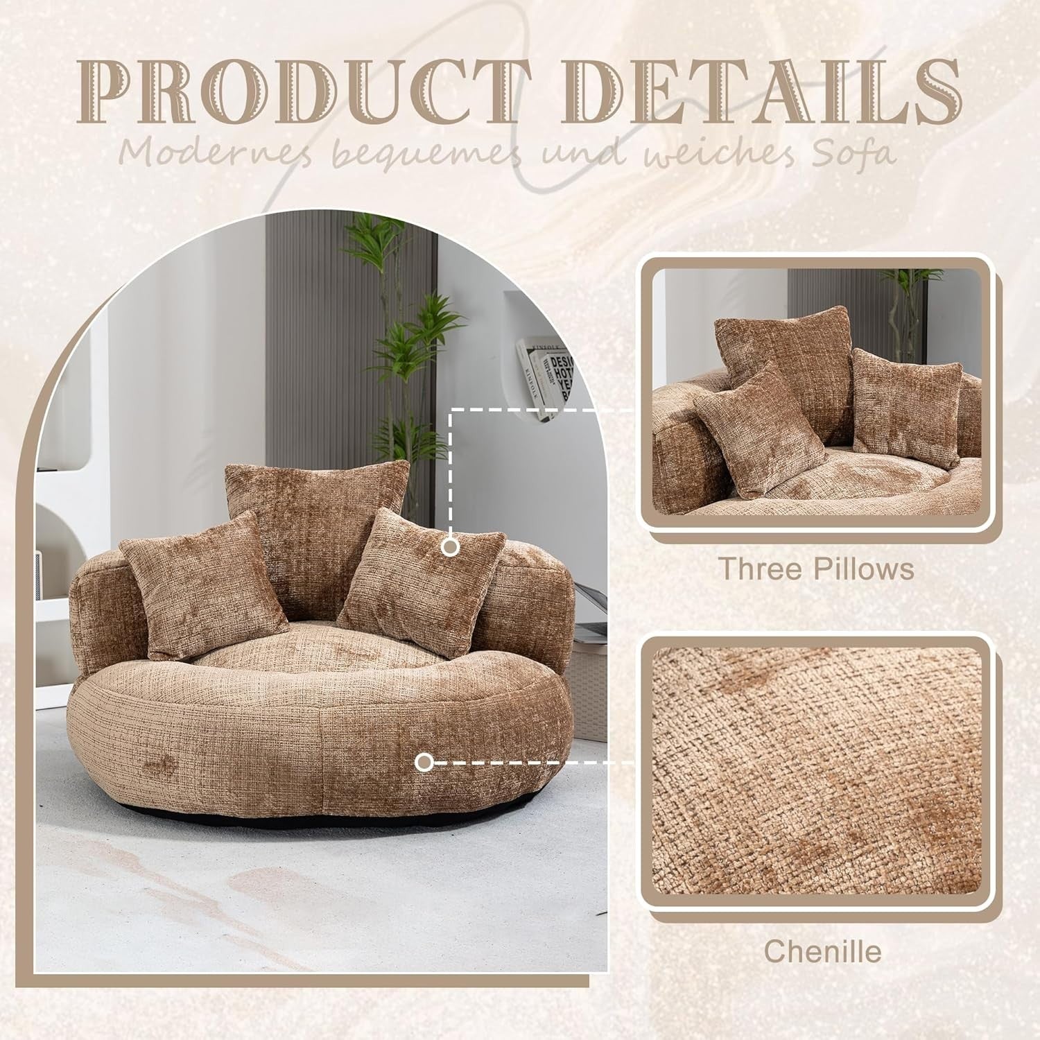 Coffee Luxury  Sofa Chair w Bean Bag / Pillows – Indoor Outdoor Gaming Seat