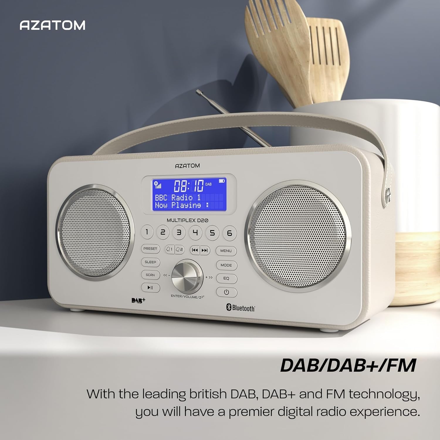 White DAB DAB+ FM Bluetooth Portable Radio Remote Dual Alarm Rechargeable