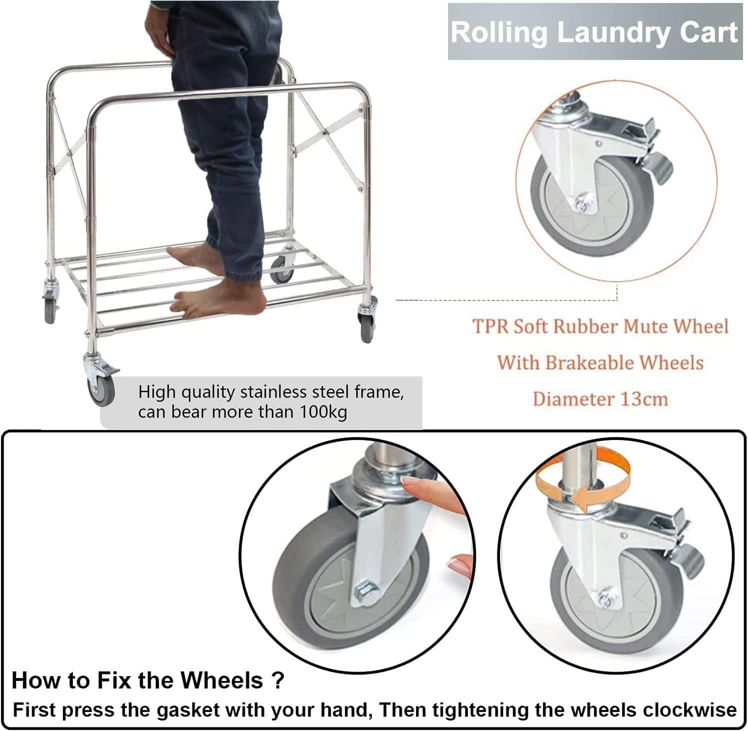 350L Heavy Duty Laundry Trolley on Wheels | Folding Commercial Laundry Cart Stai