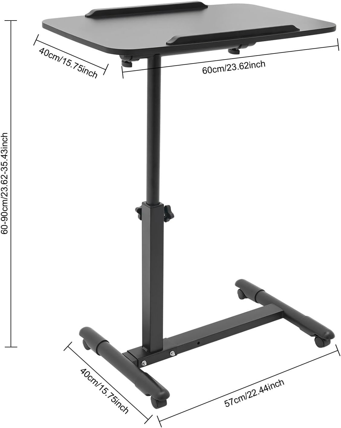 Overbed Table Laptop Desk Adjustable Height Rolling Bedside Stand 60x40cm