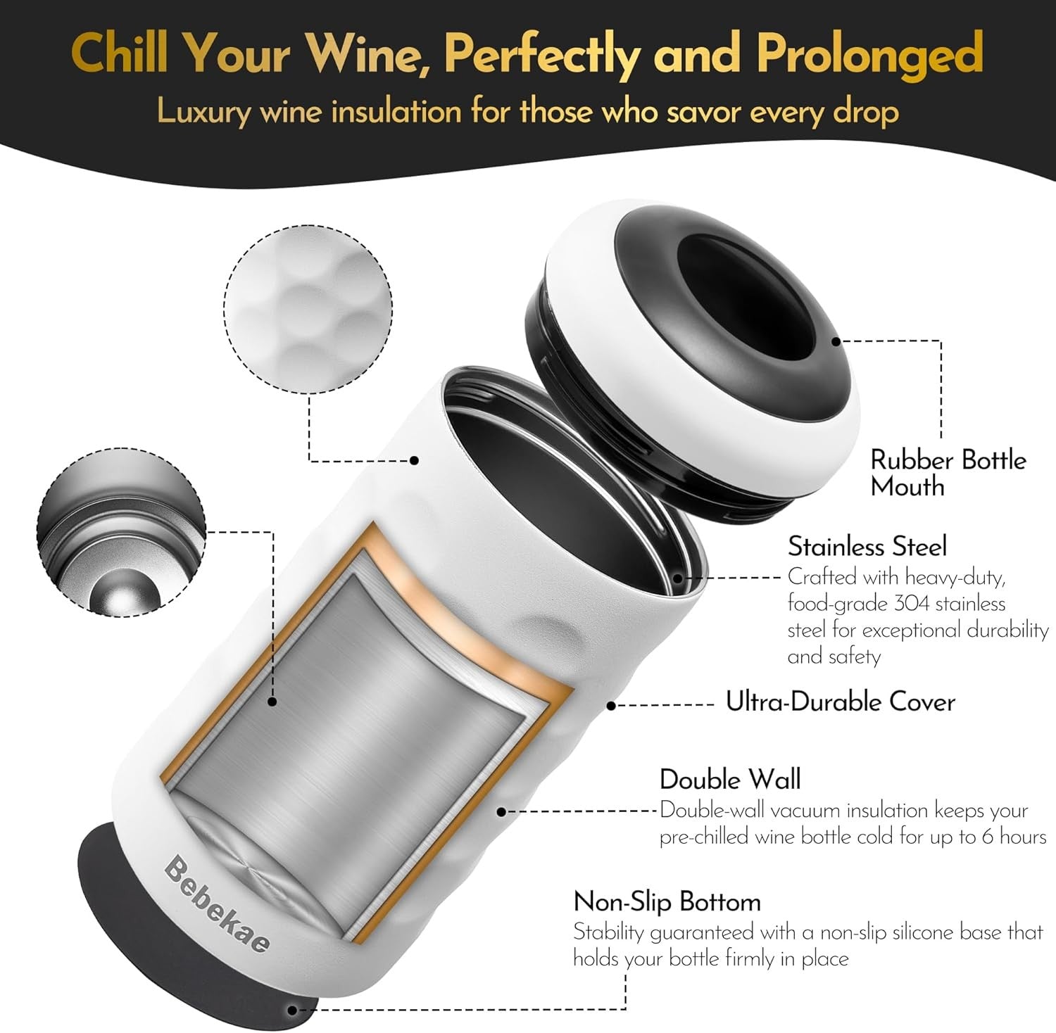 Wine Chiller Stainless Steel Vacuum Insulated Bottle Cooler Fits Wine Champagne