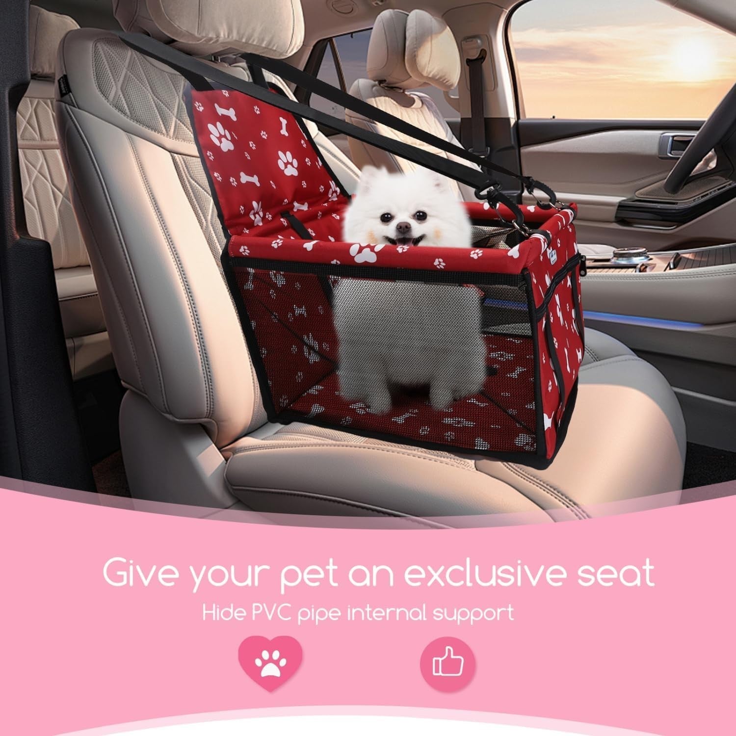 Dog Booster Car Seat Waterproof Foldable Travel Carrier Red Small