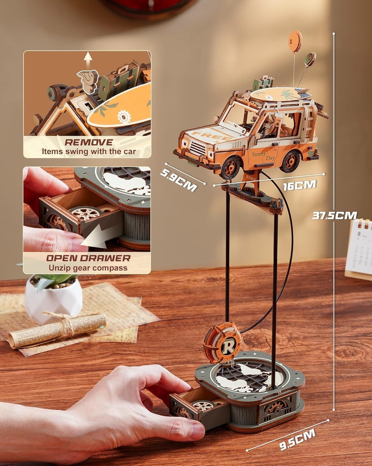 3D Wooden Gravity Swing Puzzle - Desktop Balance Ornament, Relaxing Build