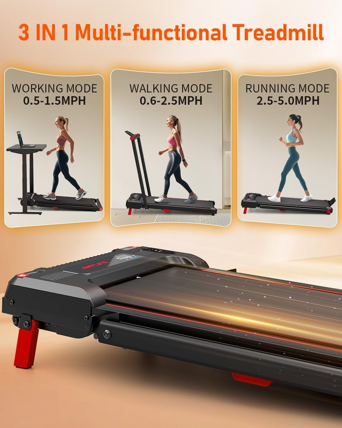 Compact Under Desk Treadmill 2.5HP Incline Walking Pad 330lbs Capacity