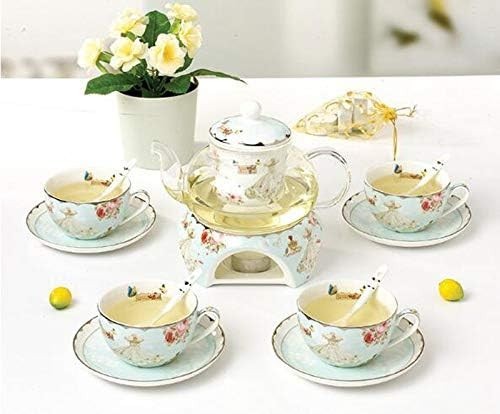 Bone China Teapot with Warmer Tea Infuser Floral Coffee Pot 500ml