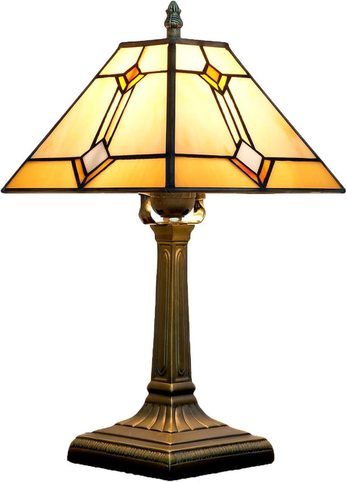 Stained Glass Tiffany Table Lamp Antique Square Bedside Desk Light
