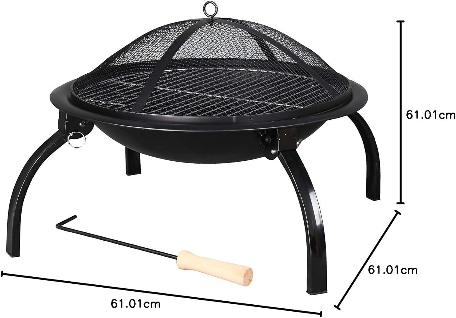 60cm Steel Fire Pit with Grill & Rain Cover – Outdoor Garden Heater