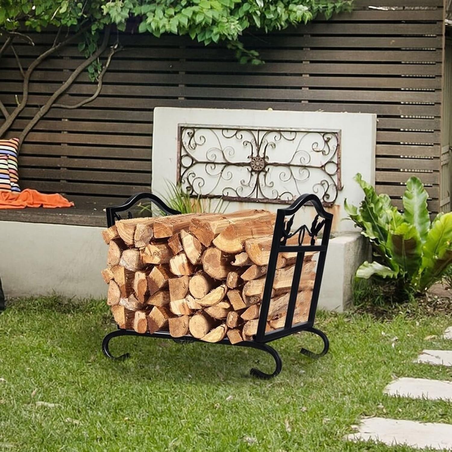 Heavy Duty Outdoor Indoor Firewood Rack Log Holder - Durable Steel, Weatherproof