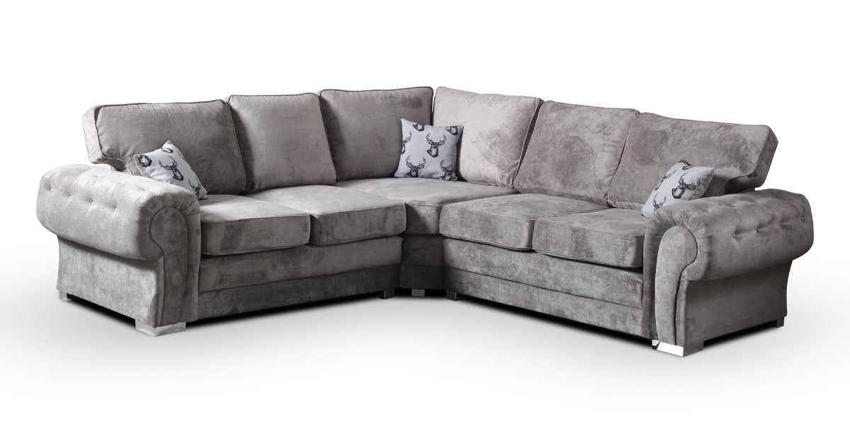 Grey L-Shape 5 Seater Chesterfield Sofa – Soft Chenille Sectional Couch