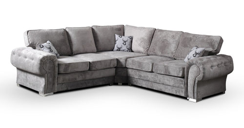 Grey L-Shape 5 Seater Chesterfield Sofa – Soft Chenille Sectional Couch