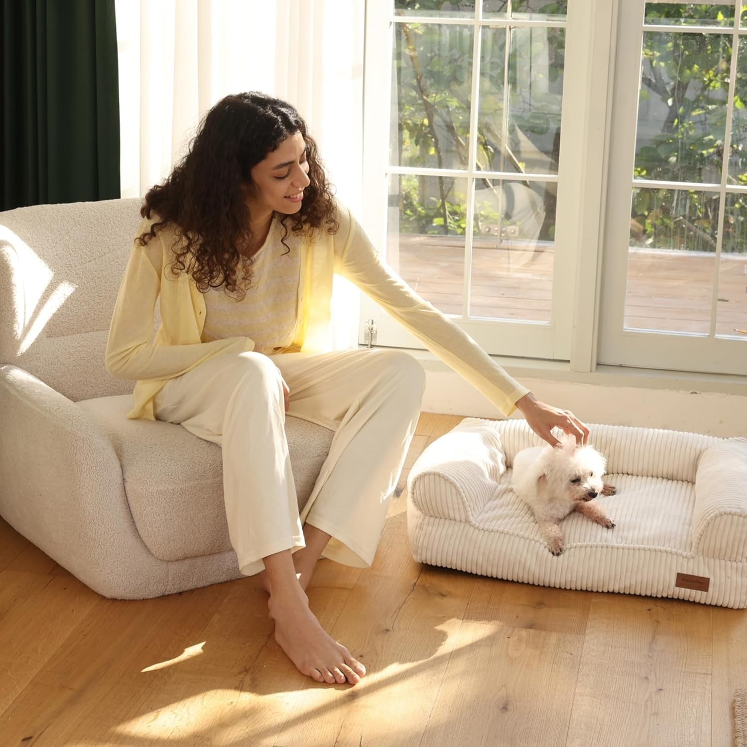 Corduroy Cat Couch Bed Washable Plush Pet Sofa Anti Slip Medium