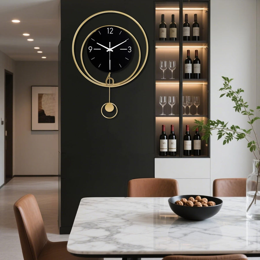 Black Modern Wall Clock 40x50cm Silent Quartz Pendulum Large Home Decor