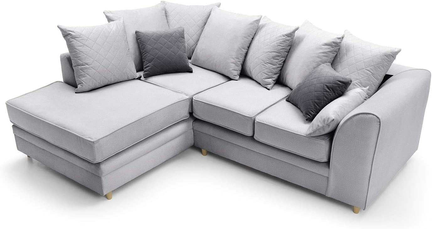 Light Grey L Shape Corner Sofa Velvet Fabric Water Repellent Plush Comfort