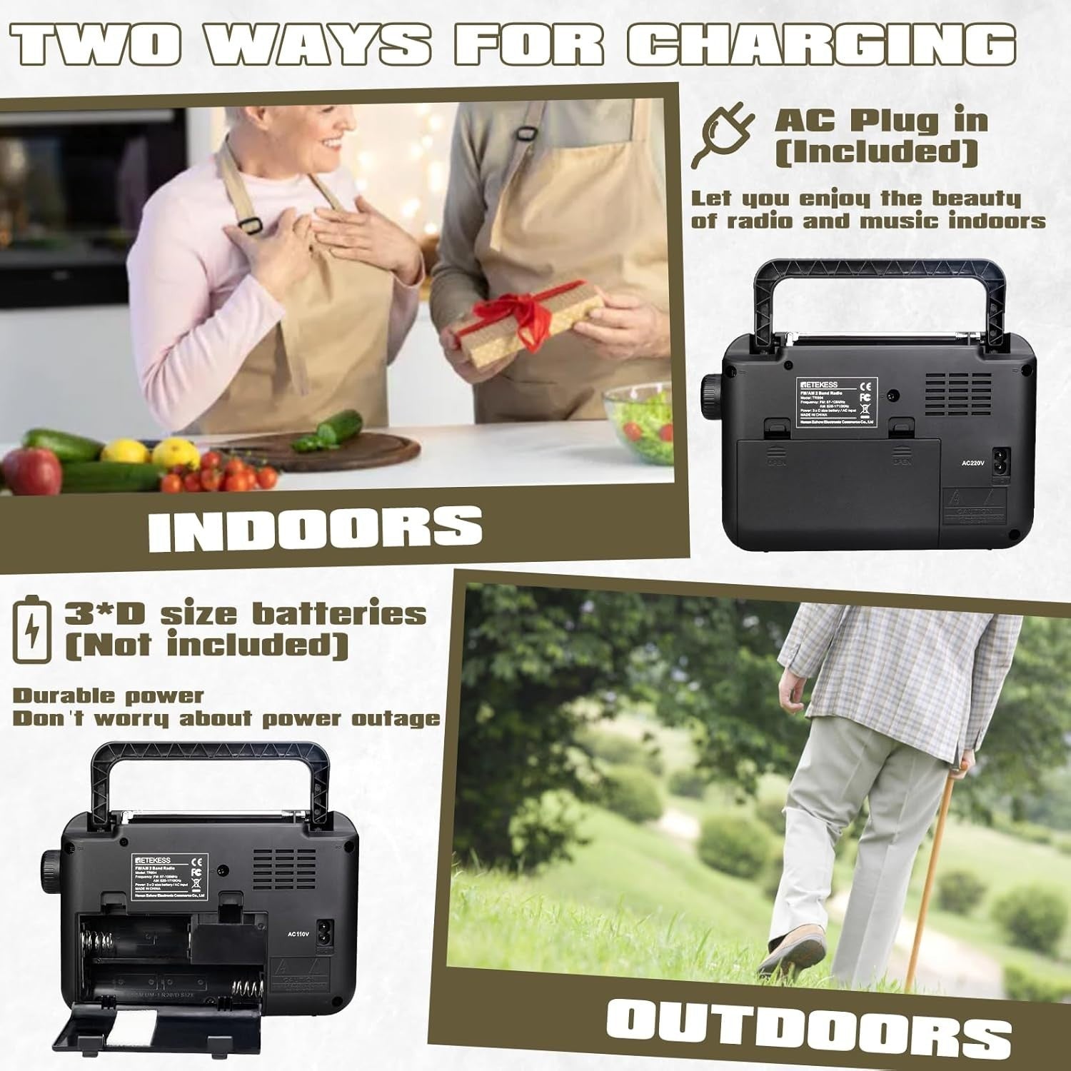Portable AM FM Radio Battery & Mains Large Speaker Easy Use