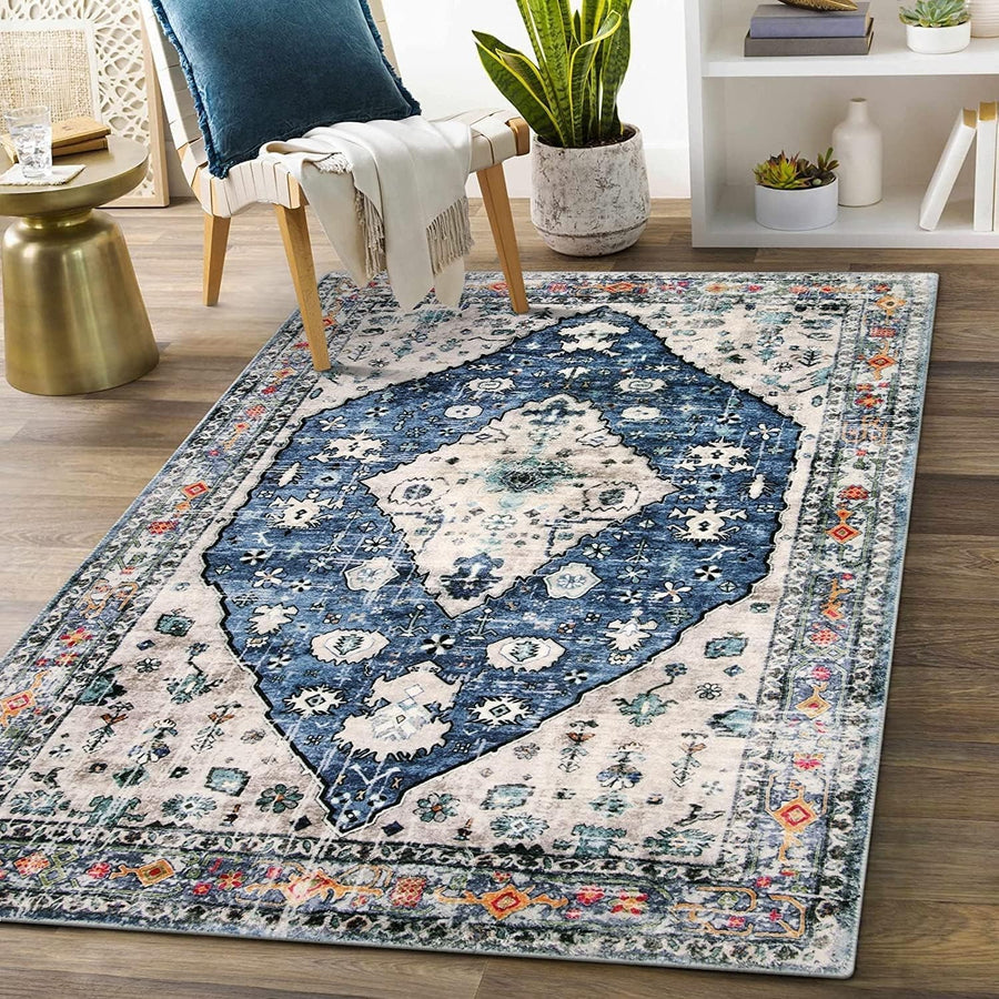 Vintage Boho Area Rug 90x150cm Washable Non Slip Short Pile Living Room Bedroom