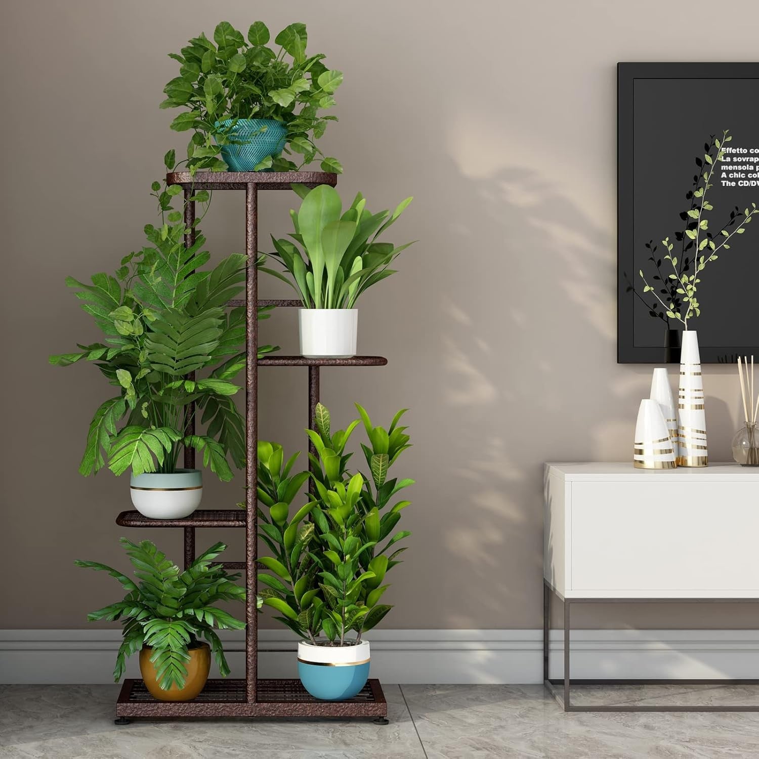 4 Tier Bronze Metal Plant Stand Indoor Outdoor Multi Pot Display Shelf