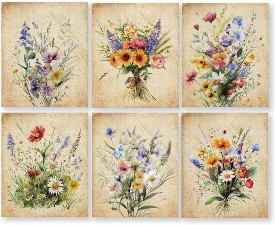 Retro Flower Wall Art 6pcs Vintage Floral Canvas Prints Home Decor
