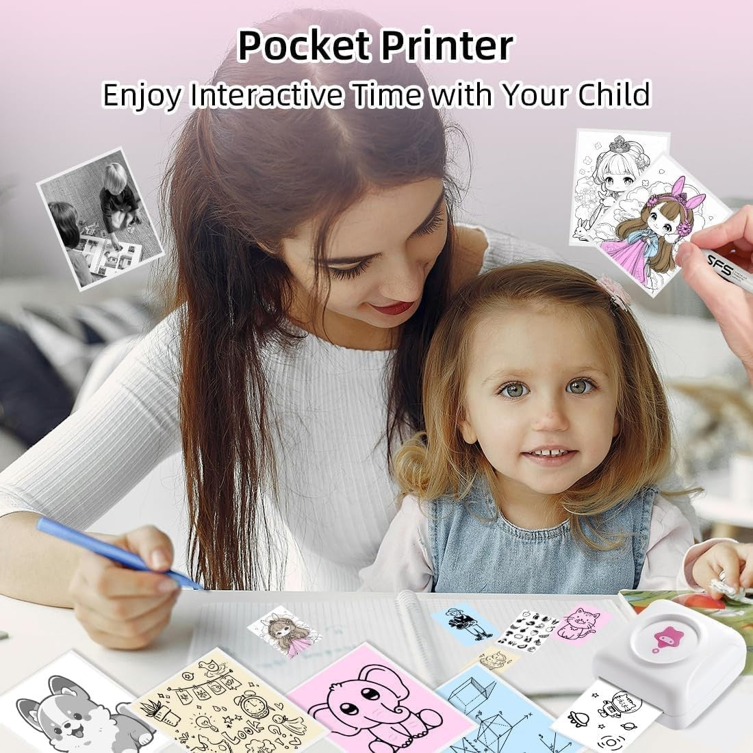 Mini TP2 Bluetooth Pocket Printer Thermal Photo Printer Pink White DIY Notes