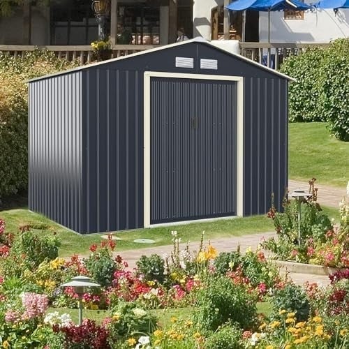 Metal Garden Shed 9x6FT Lockable Outdoor Storage Sloped Roof + Vents