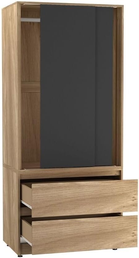 Modern 2-Door 2-Drawer Sliding Wardrobe with Hanging Rail & Adjustable Feet
