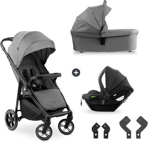 3in1 Travel System Pushchair Pram Car Seat Set Lightweight Reclining Grey