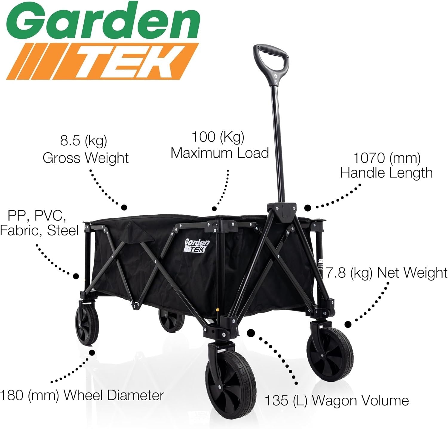 135L Folding Garden Trolley Cart Wagon Heavy Duty Outdoor Festival