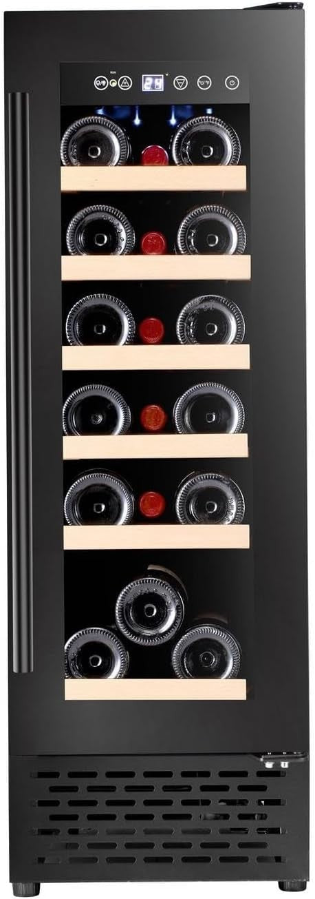 30cm Built In Wine Cooler 18 Bottle Slim Glass Door LED Touch Control
