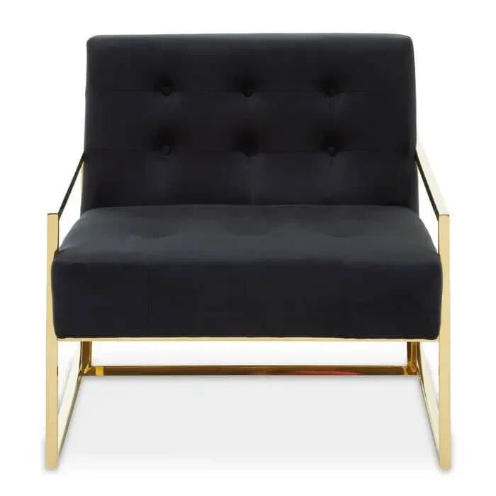 Black Velvet Lounge Chair Gold Metal Frame Modern Boutique Accent Armchair