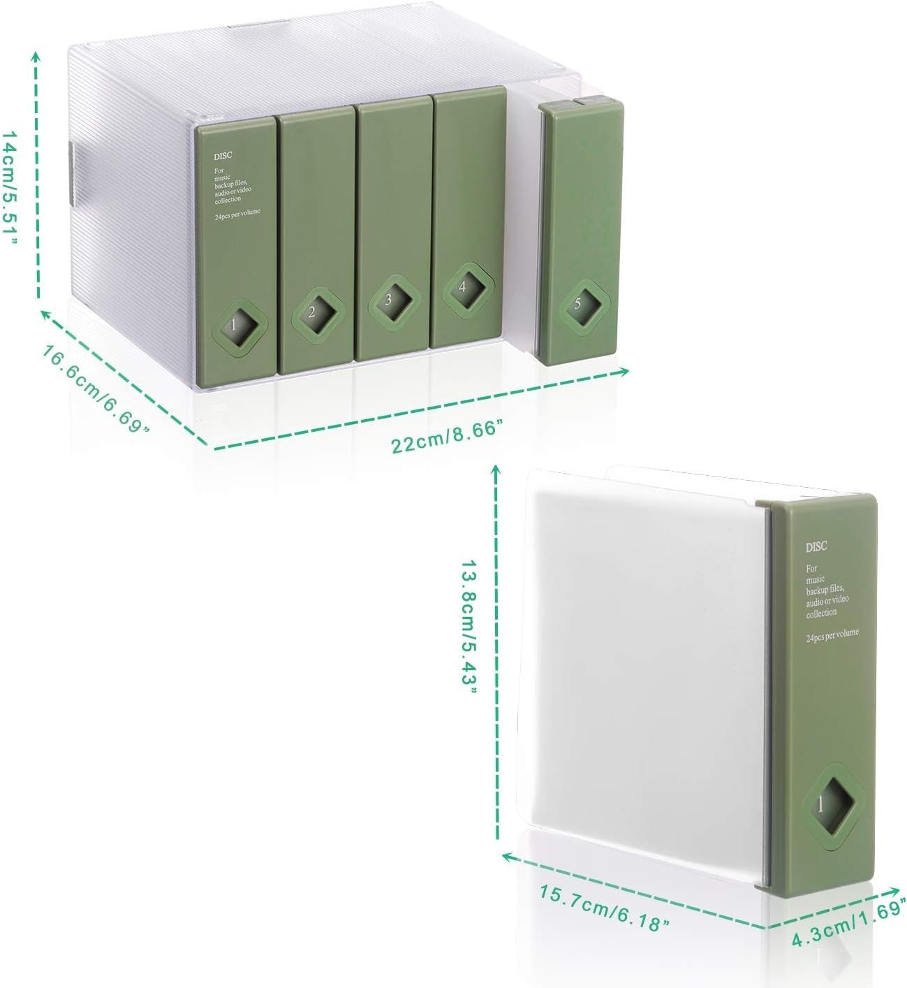 120 Disc CD DVD Storage Box Organizer Stackable Media Holder Green