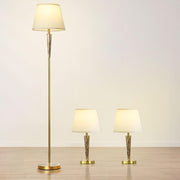 Modern 3-Piece Floor & Table Lamp Set with White Linen Shades, 51.5x20x60cm