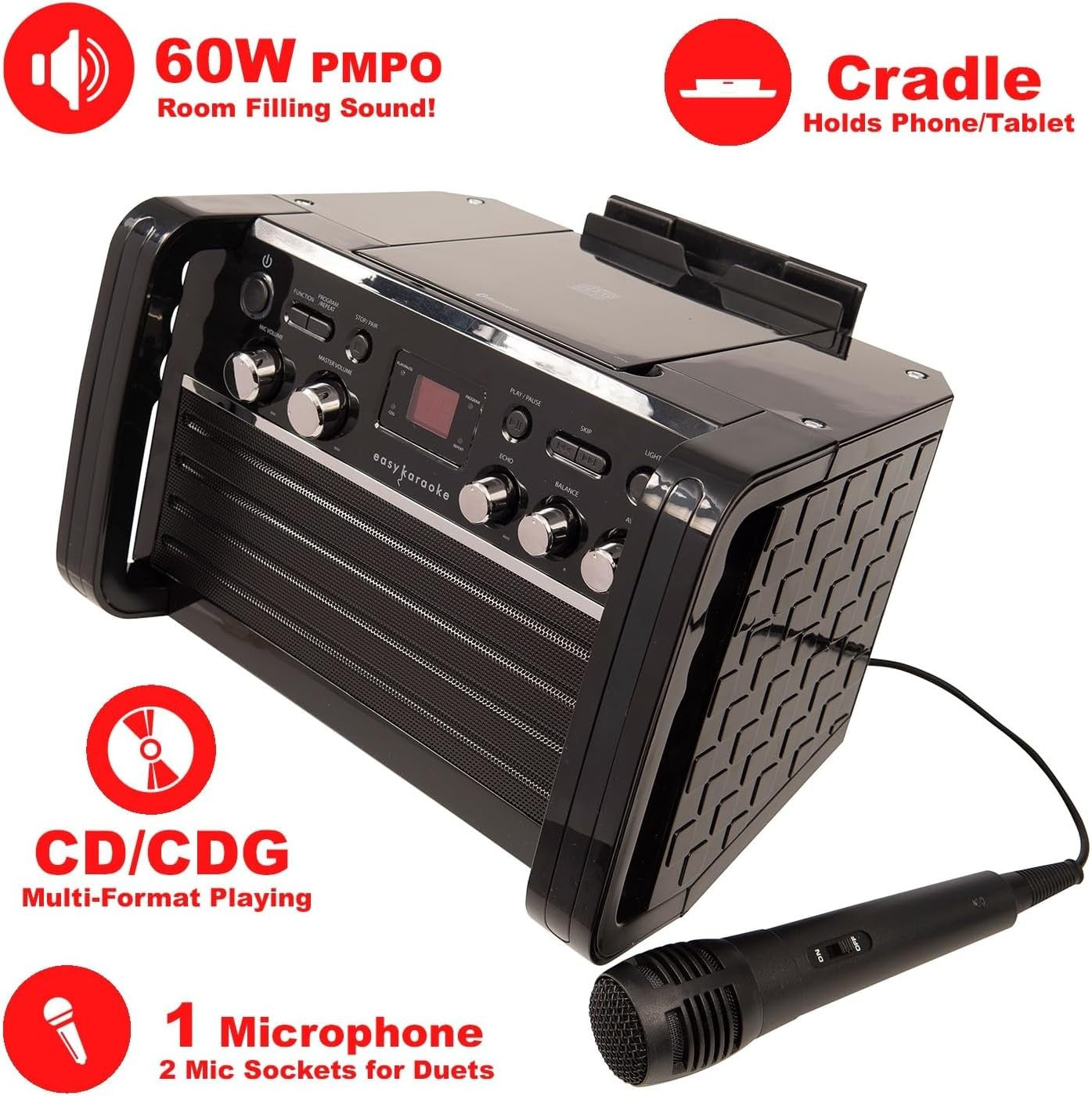 Easy Karaoke EKS213-BT Bluetooth CD+CDG Karaoke Machine with LED Lights