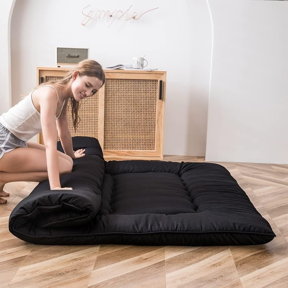 Foldable Double Futon Mattress | Thick Tatami Sleeping Pad, Portable Bed