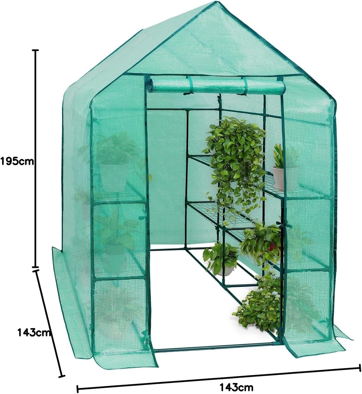 Walk-In Greenhouse 6 Shelves | Reinforced PE Cover | Steel Frame | Roll-Up Door