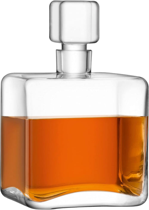 Luxury 1L Square Whisky Decanter Handmade Mouthblown Glass Gift Set
