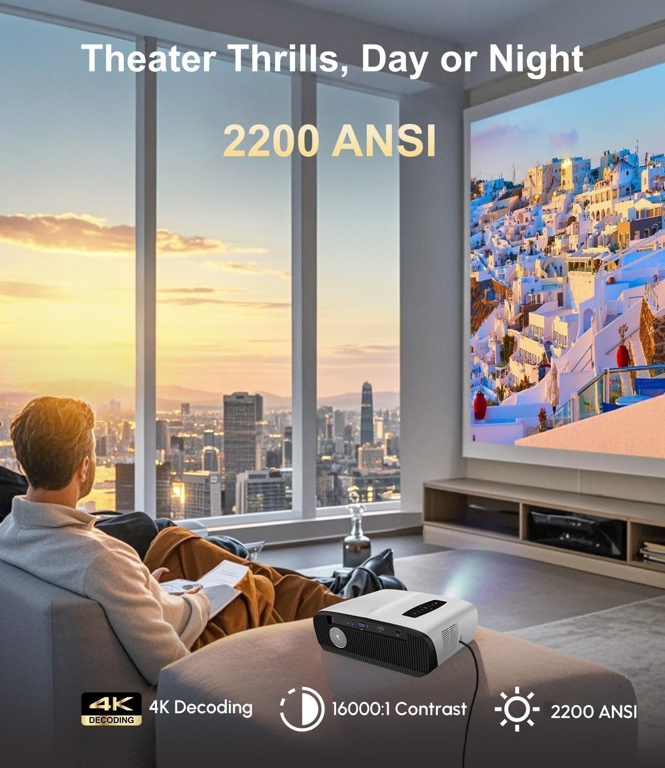 2200ANSI 4K Smart Projector Google TV WiFi6 Dolby 38W