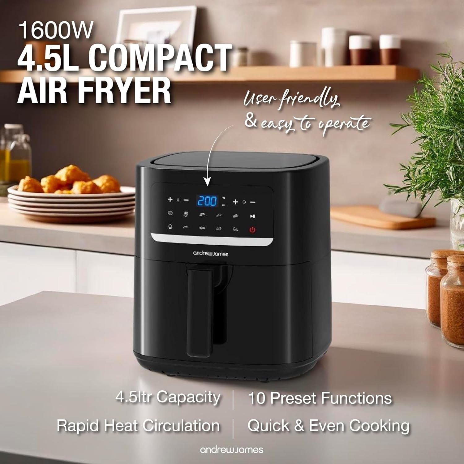 Digital Air Fryer 4.5L | 10-in-1 Cooking, Low-Oil LED Touch Fast & Energy Saving