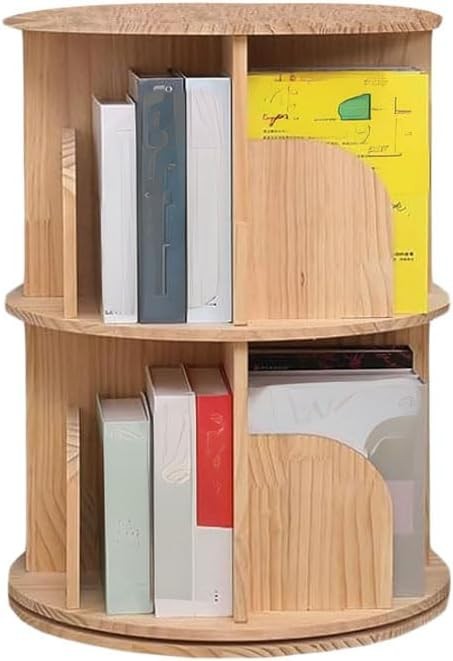360° Rotating Bookshelf 2 Tier Wooden Storage Rack Space-Saving Bookcase