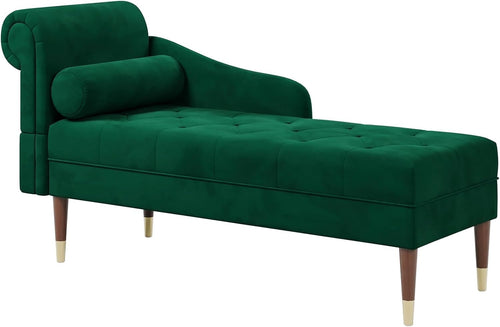 Luxury Green Velvet Chaise Lounge Sofa Left Armrest – Space-Saving & Comfy