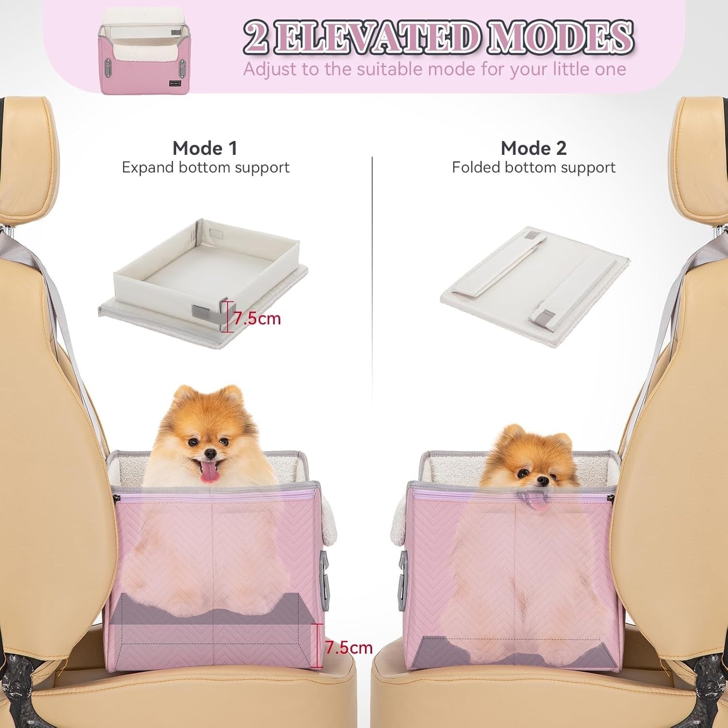 Pink Dog Booster Car Seat Adjustable Height Waterproof Travel Bed