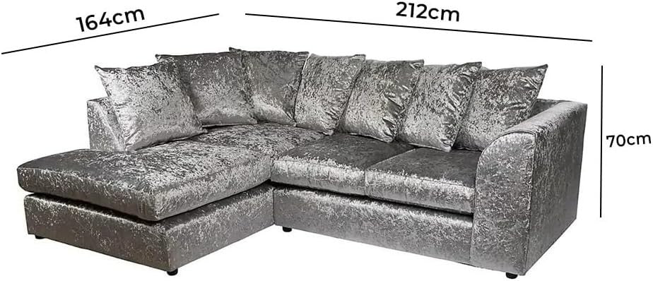 Luxury 4-Seater L Shape Corner Sofa Set - Crush Velvet, Scatter Back, Modern