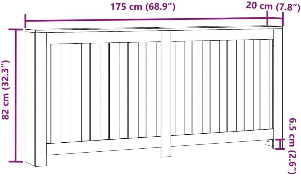 Rustic Old Oak Radiator Cover with Shelf 175x20x82cm | Modern Slatted Cabinet