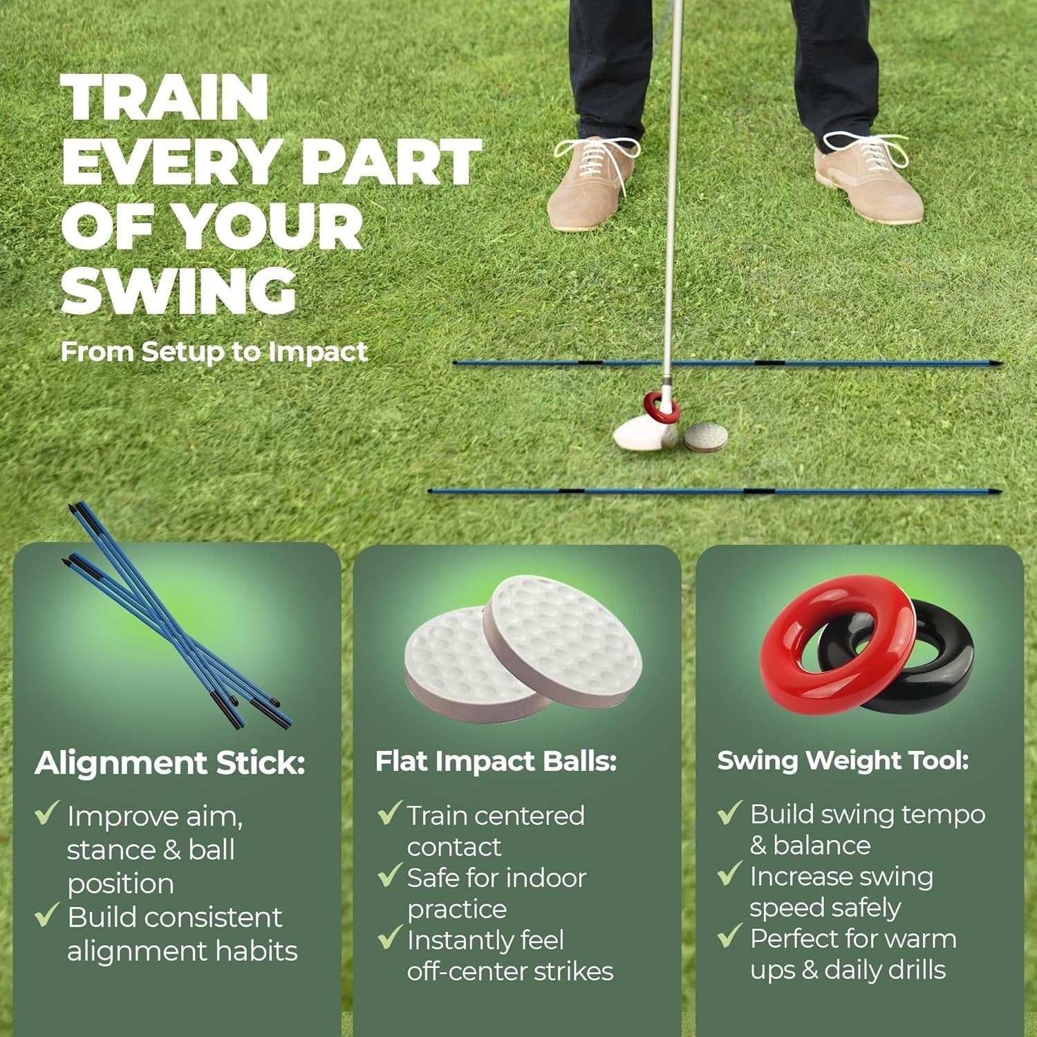 6 in 1 Golf Swing Trainer Divot Board Grip Trainer Alignment Set