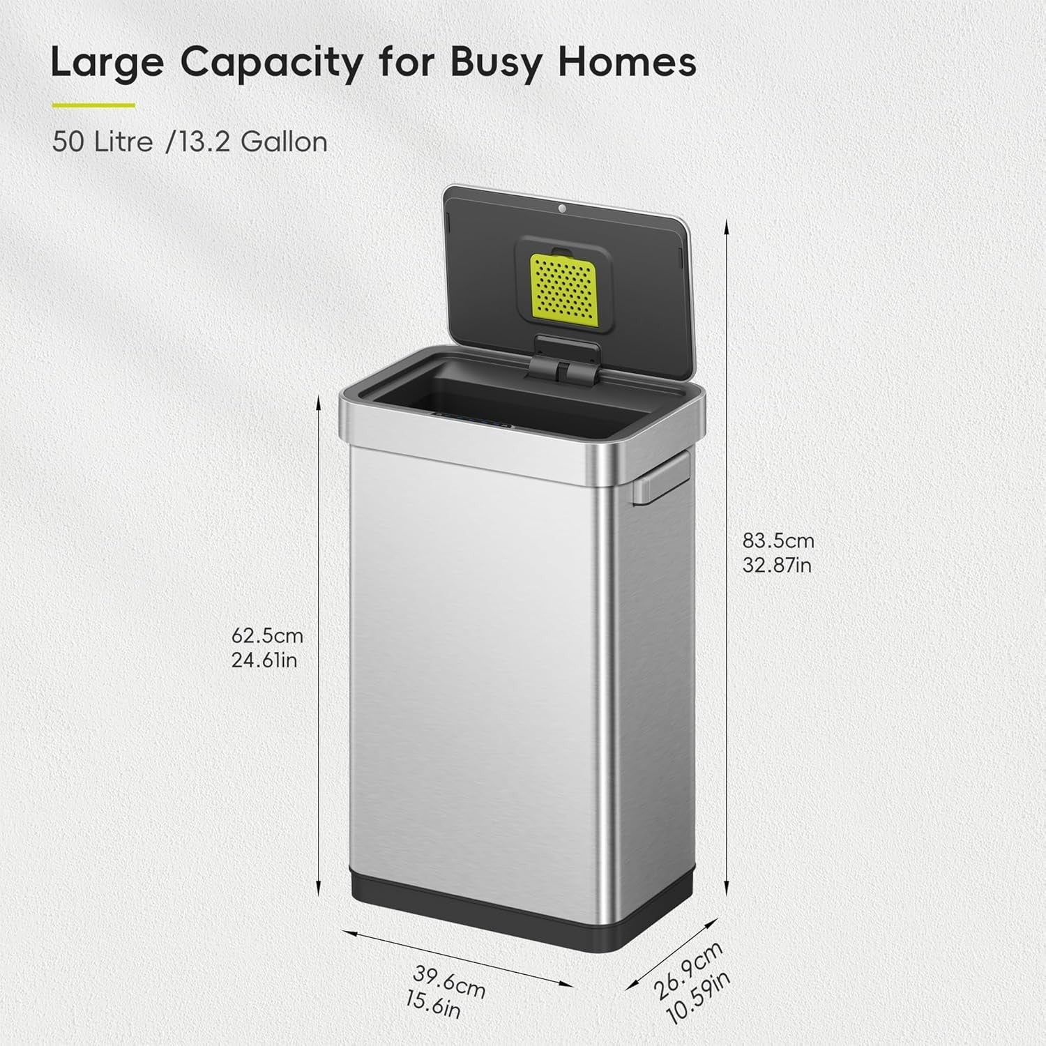 50L Sensor Kitchen Bin Brushed Steel Soft Close