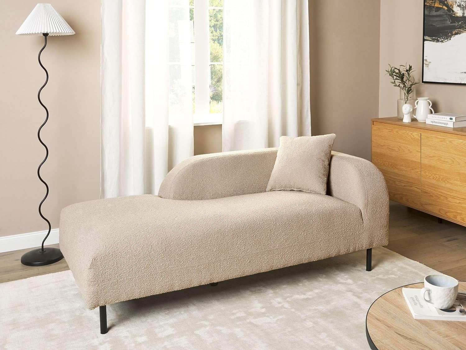 Right Hand Taupe Boucle Chaise Lounge Retro Curvy Design with Cushion